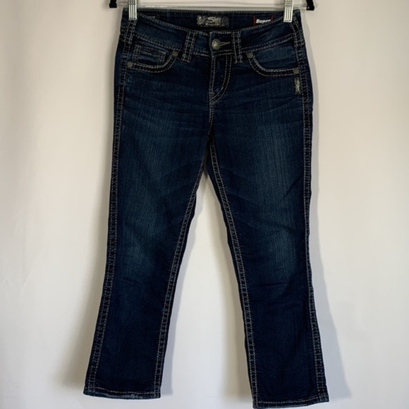 Silver Jeans Co x Bootlegger Dark Blue Suki Mid Capri Jeans - Picture 1 of 13